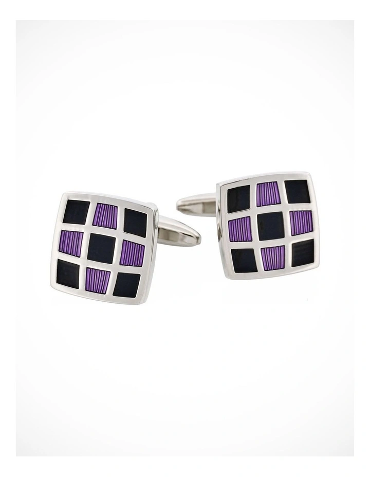 Purple & Black Enamel Check Cufflinks image 1