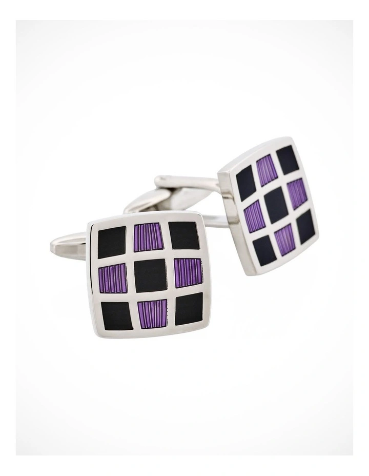 Purple & Black Enamel Check Cufflinks image 2