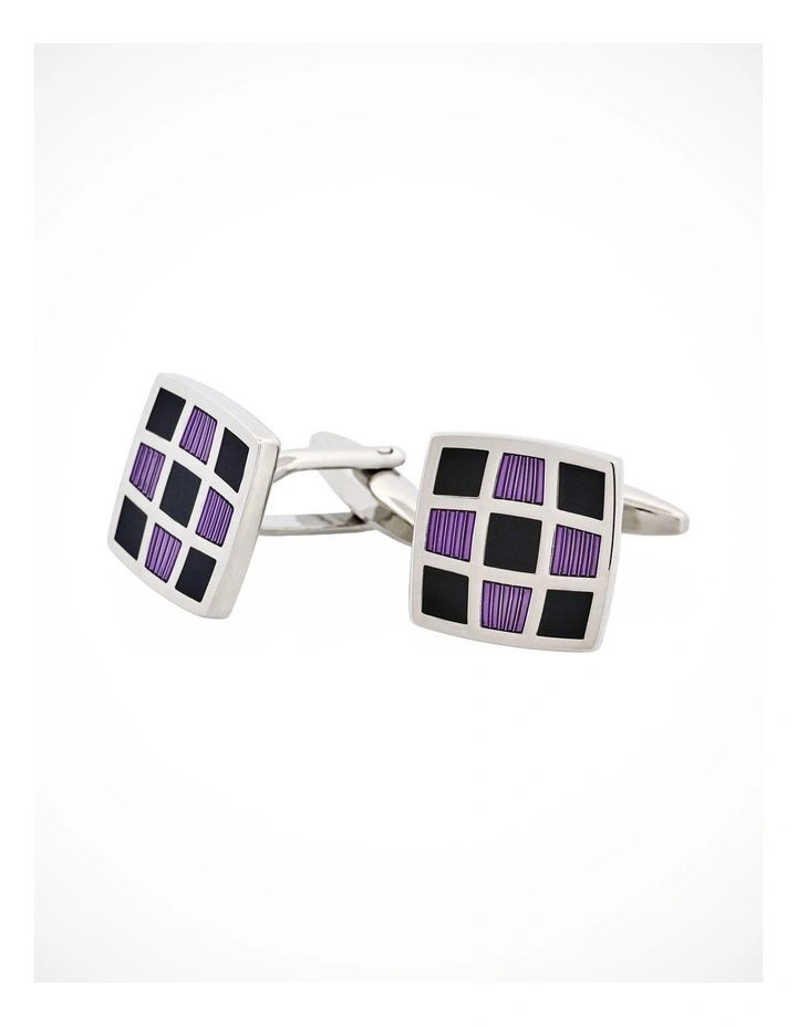 Purple & Black Enamel Check Cufflinks image 3