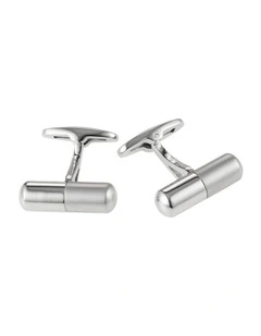 Rhodium plated Pill shape Cufflinks