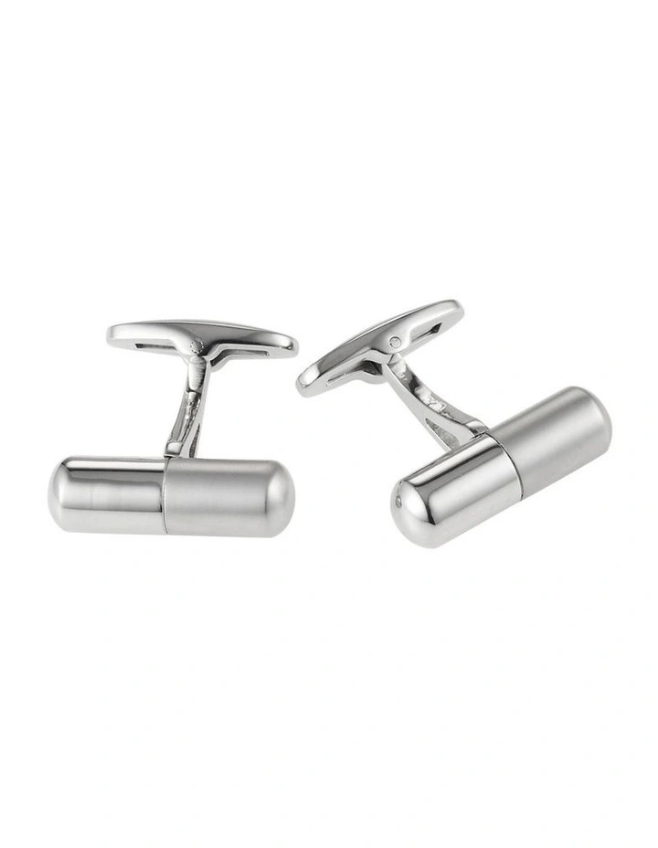 Rhodium plated Pill shape Cufflinks image 1