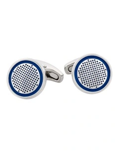 Stainless Steel & Blue Enamel Round Cufflinks