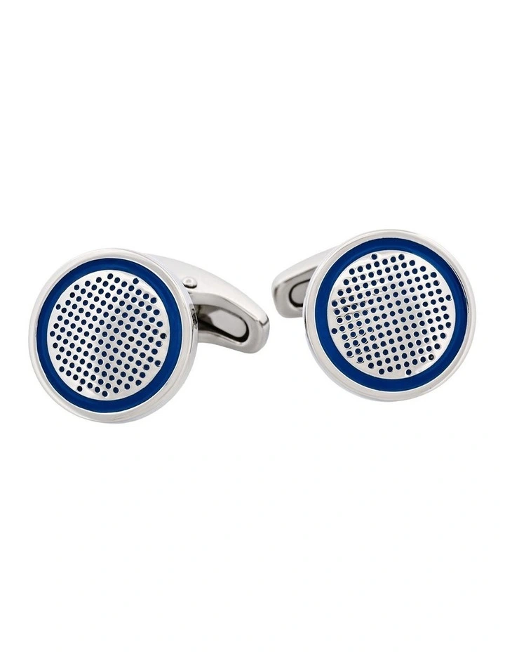 Stainless Steel & Blue Enamel Round Cufflinks image 1