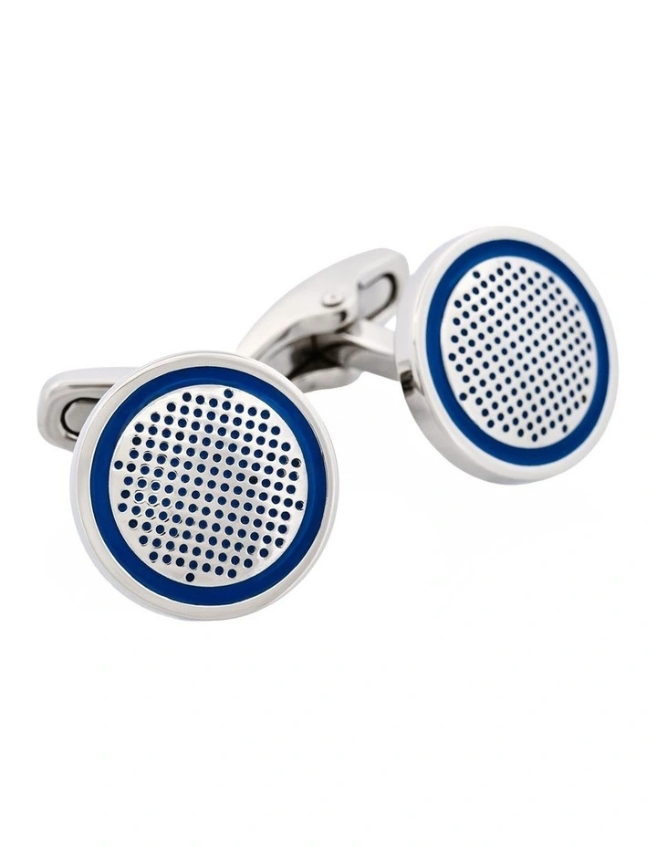 Stainless Steel & Blue Enamel Round Cufflinks image 2