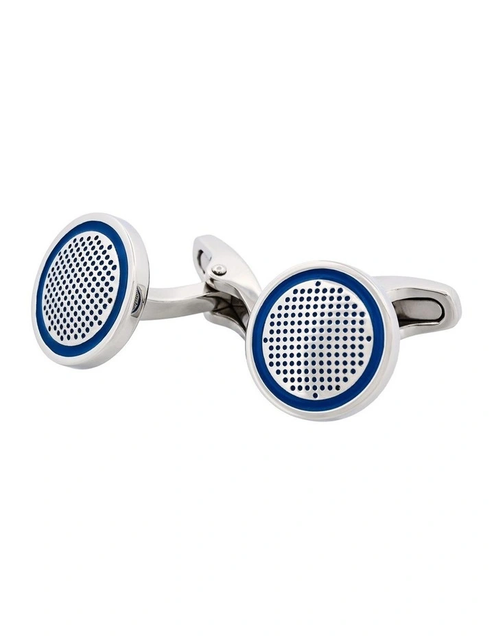 Stainless Steel & Blue Enamel Round Cufflinks image 3
