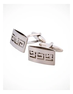 Brushed Rhodium Plated & Cutout Greek Key Patterned Cufflinks