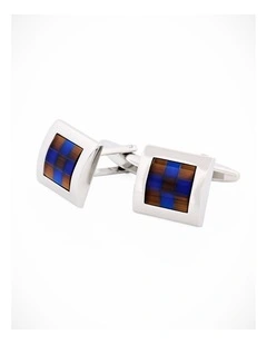 Brown Blue Check Cufflinks