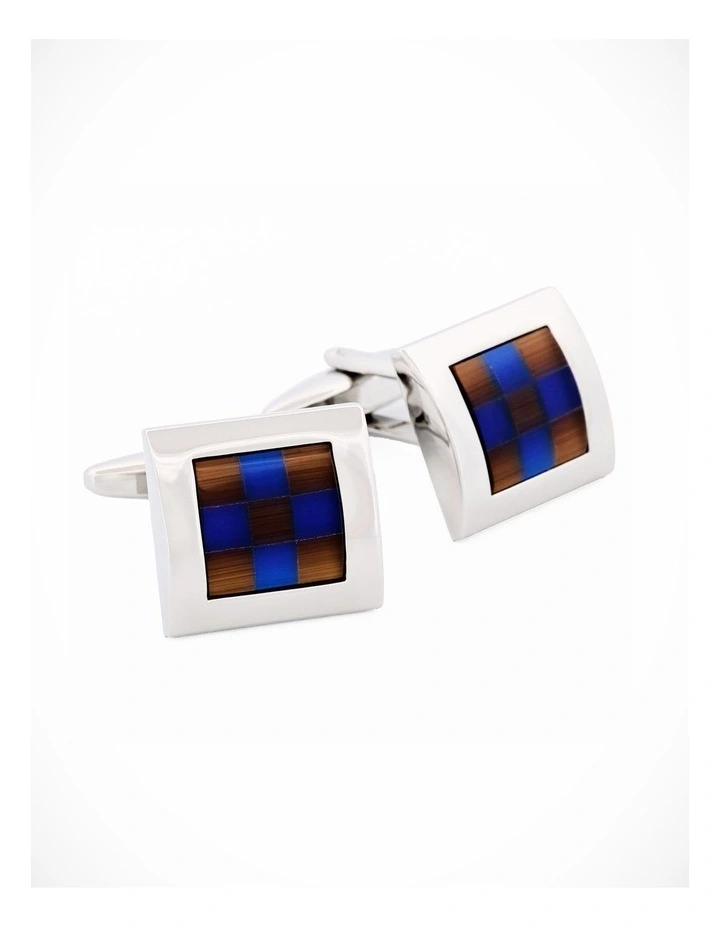 Brown Blue Check Cufflinks image 2