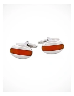 Red Oval Striped Cats Eye Cufflinks