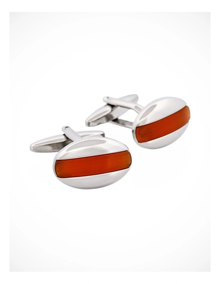 Red Oval Striped Cats Eye Cufflinks image 2