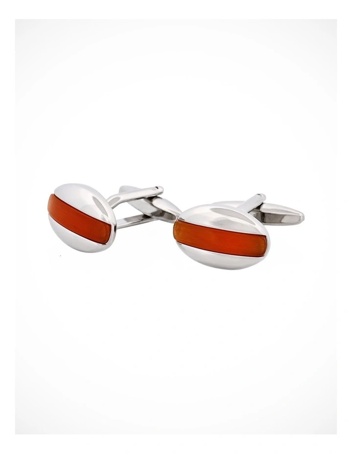 Red Oval Striped Cats Eye Cufflinks image 3