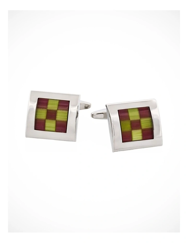 Purple & Green Check Cats Eye Cufflinks image 1