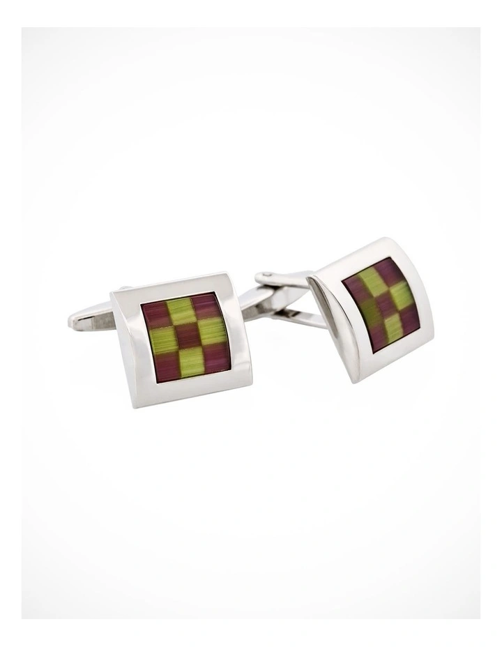 Purple & Green Check Cats Eye Cufflinks image 2
