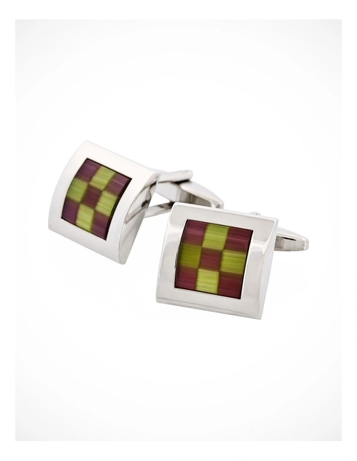 Purple & Green Check Cats Eye Cufflinks image 3