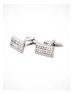 Crystal Rectangle Rhodium Plated Cufflinks