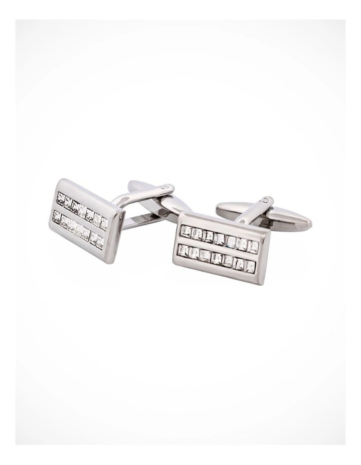 Crystal Rectangle Rhodium Plated Cufflinks image 1