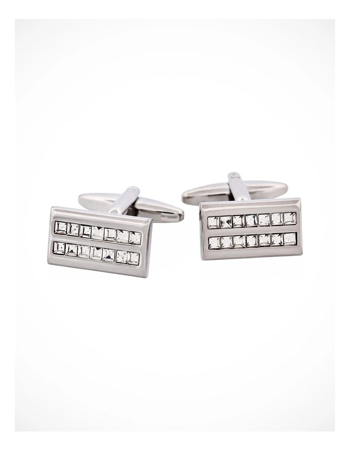 Crystal Rectangle Rhodium Plated Cufflinks image 2