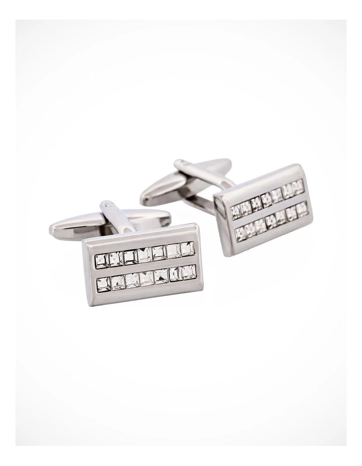 Crystal Rectangle Rhodium Plated Cufflinks image 3