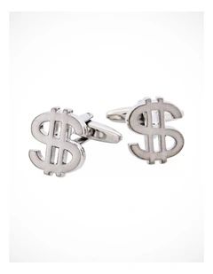 Rhodium Plated $ Sign Cufflinks