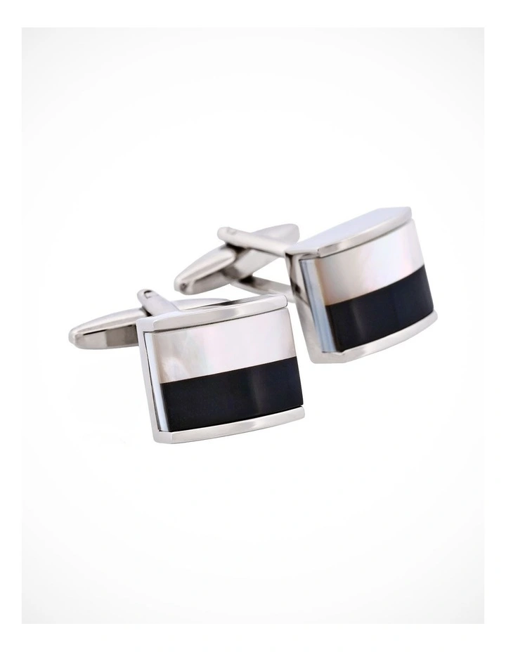 Mop & Onyx Rhodium Plated Cufflinks image 2
