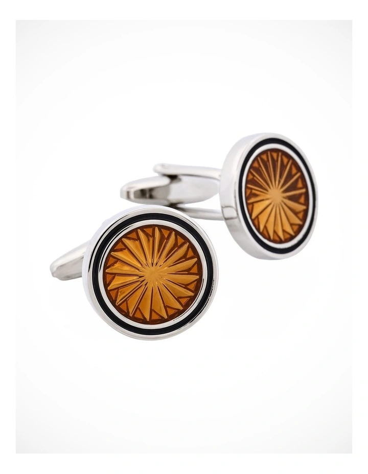 Rhodium & Brown & Black Epoxy Round Cufflinks image 2