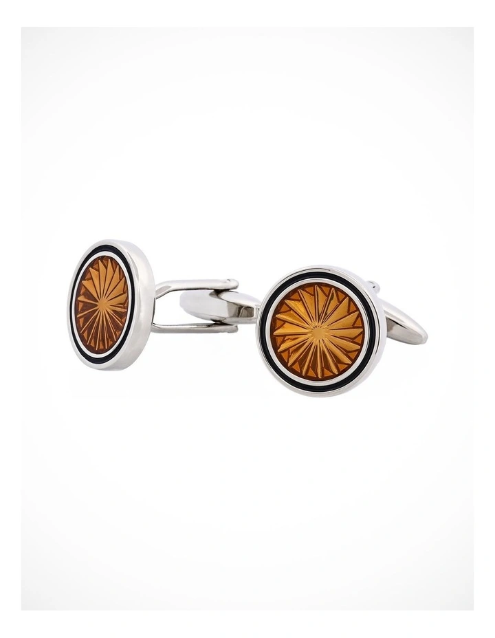 Rhodium & Brown & Black Epoxy Round Cufflinks image 3