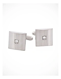 Brushed & Polished Rhodium Plated Crystal Centre Cufflinks