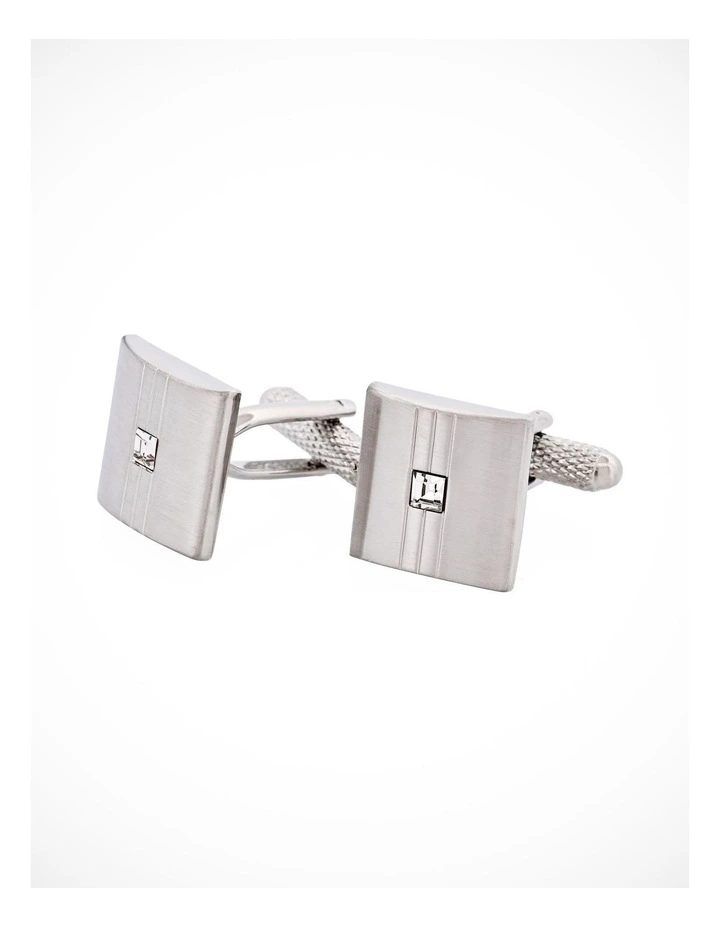 Brushed & Polished Rhodium Plated Crystal Centre Cufflinks image 2