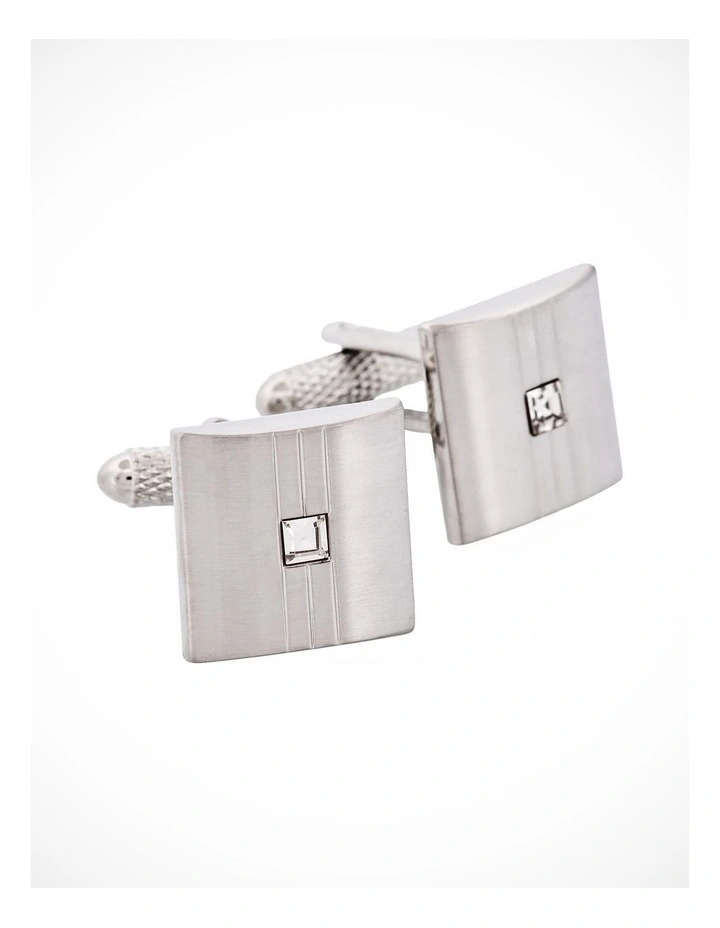 Brushed & Polished Rhodium Plated Crystal Centre Cufflinks image 3