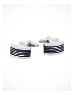 Rhodium Plated & Mop & Onyx Wedge Cufflinks