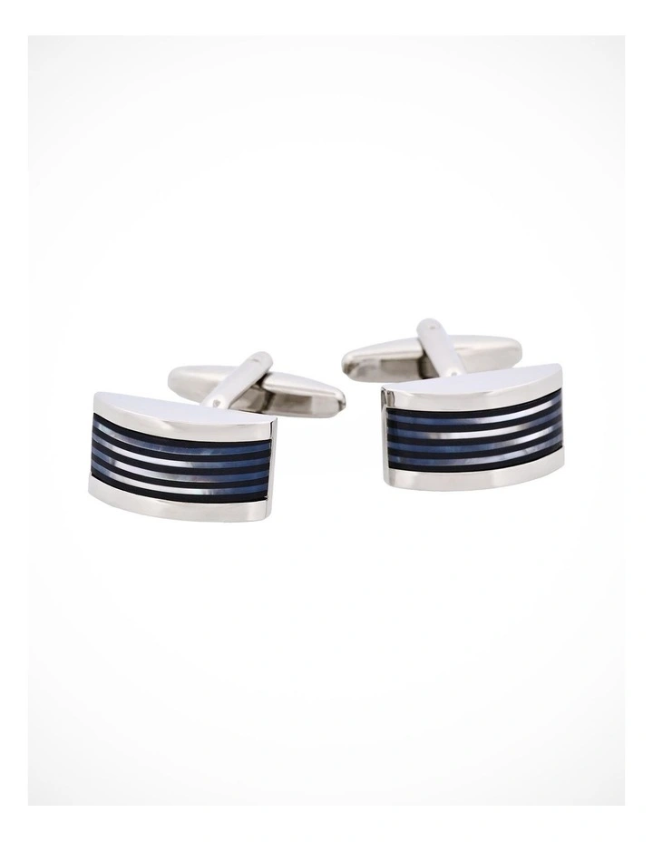 Rhodium Plated & Mop & Onyx Wedge Cufflinks image 1
