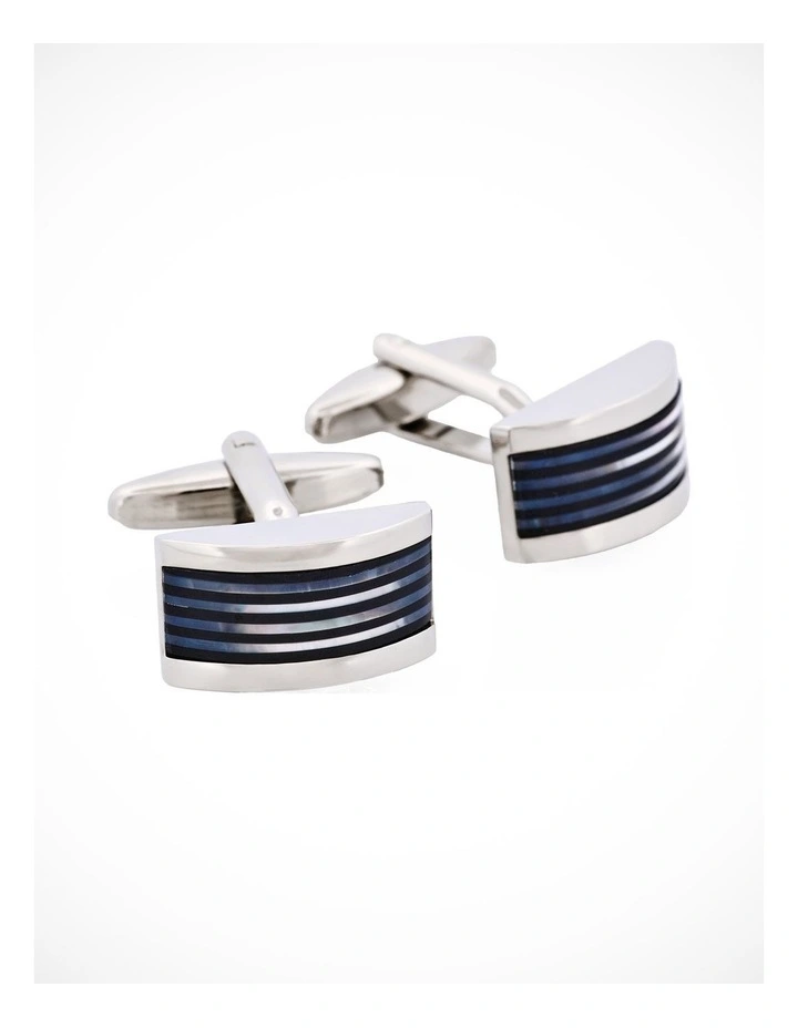 Rhodium Plated & Mop & Onyx Wedge Cufflinks image 2