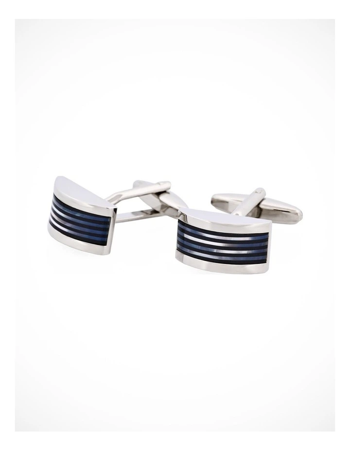 Rhodium Plated & Mop & Onyx Wedge Cufflinks image 3