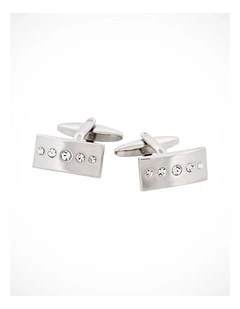 Polished Rhodium with Crystal Rectangle Cufflinks
