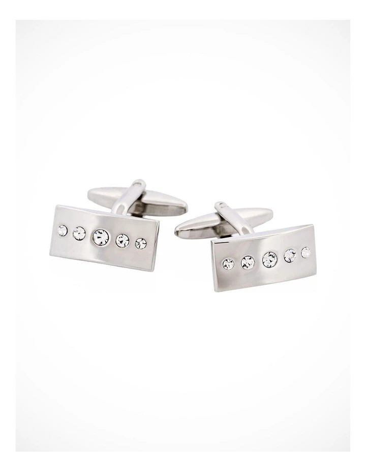 Polished Rhodium with Crystal Rectangle Cufflinks image 1