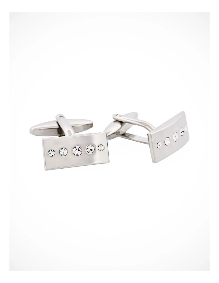Polished Rhodium with Crystal Rectangle Cufflinks image 2