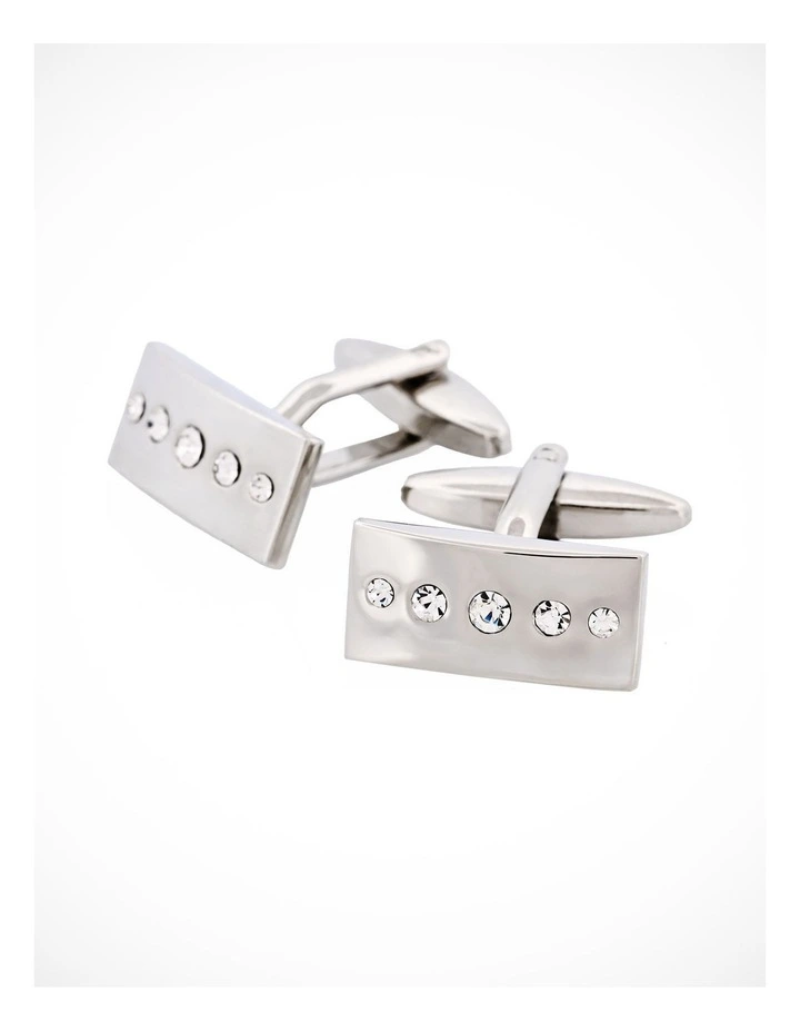 Polished Rhodium with Crystal Rectangle Cufflinks image 3