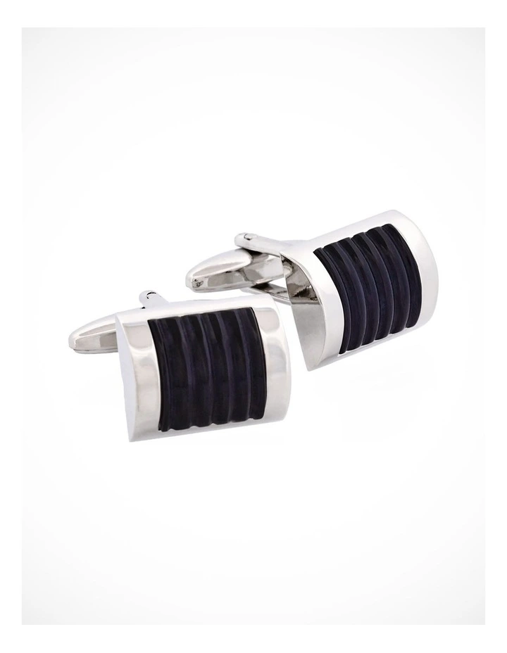 Black Ribbed Cats Eye Cufflinks image 1