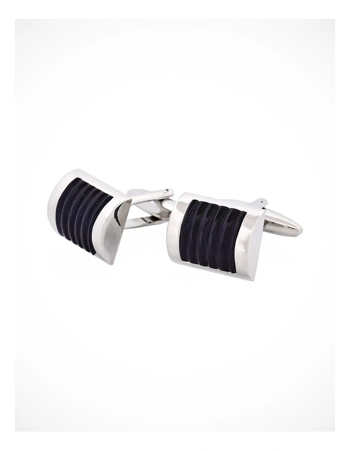 Black Ribbed Cats Eye Cufflinks image 2