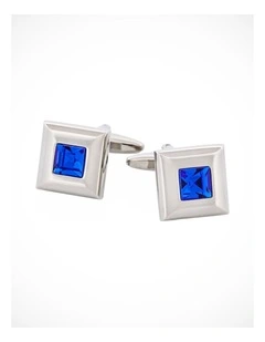 Polished Rhodium Plated Square Cufflinks with Sapphire Crystal Centre