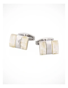 Polished Rhodium Plated Centre Mosaic Design Mother Of Pearl Cufflinks