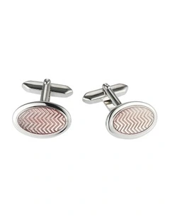 Soft Pink Herringbone Enamel Oval Cufflinks