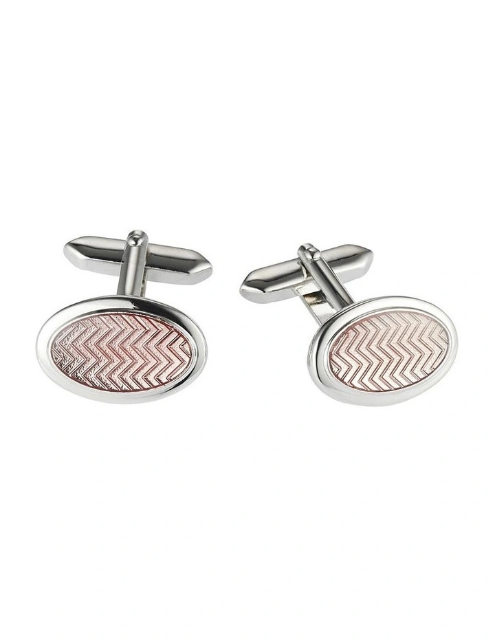 Soft Pink Herringbone Enamel Oval Cufflinks image 1