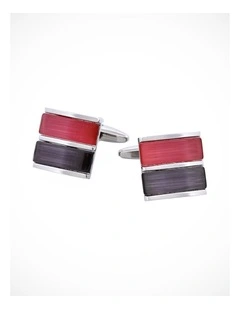 Rhodium Plated Grey & Pink Cats Eye Cufflinks