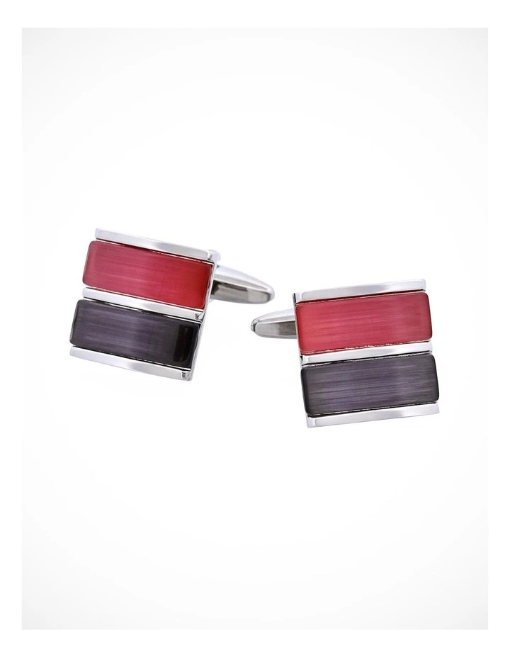 Rhodium Plated Grey & Pink Cats Eye Cufflinks image 1