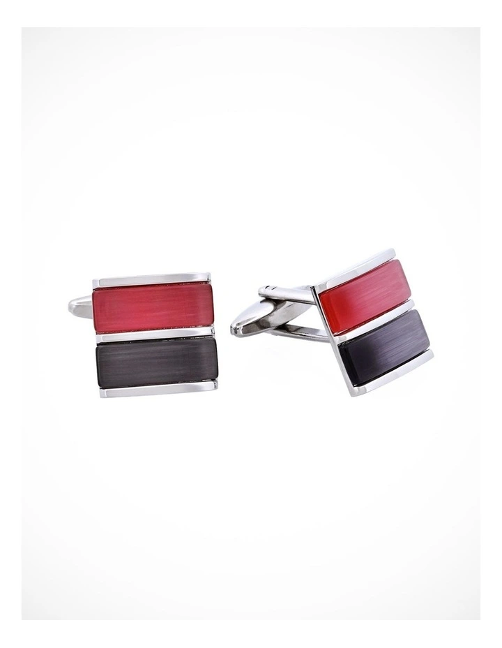Rhodium Plated Grey & Pink Cats Eye Cufflinks image 2