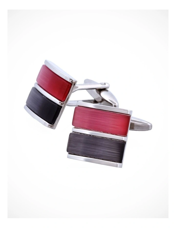 Rhodium Plated Grey & Pink Cats Eye Cufflinks image 3