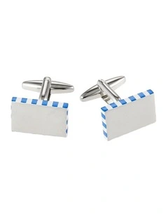 Brushed Rhodium & Blue Stripe Cufflinks