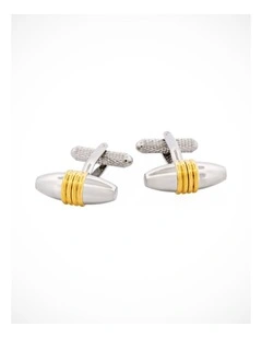 Polished Rhodium & Gold Plated Ribbed Barrel Cufflinks