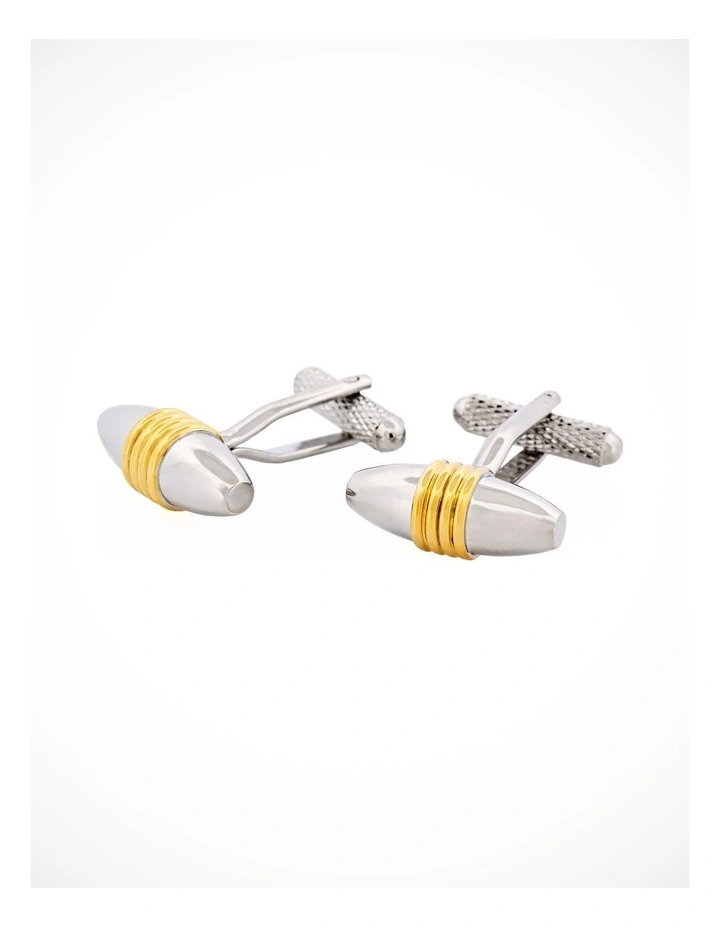 Polished Rhodium & Gold Plated Ribbed Barrel Cufflinks image 3